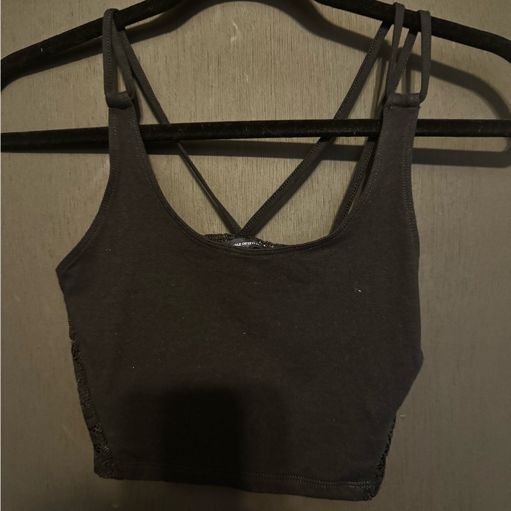 American Eagle Outfitters Black Lace Strappy Crop Top